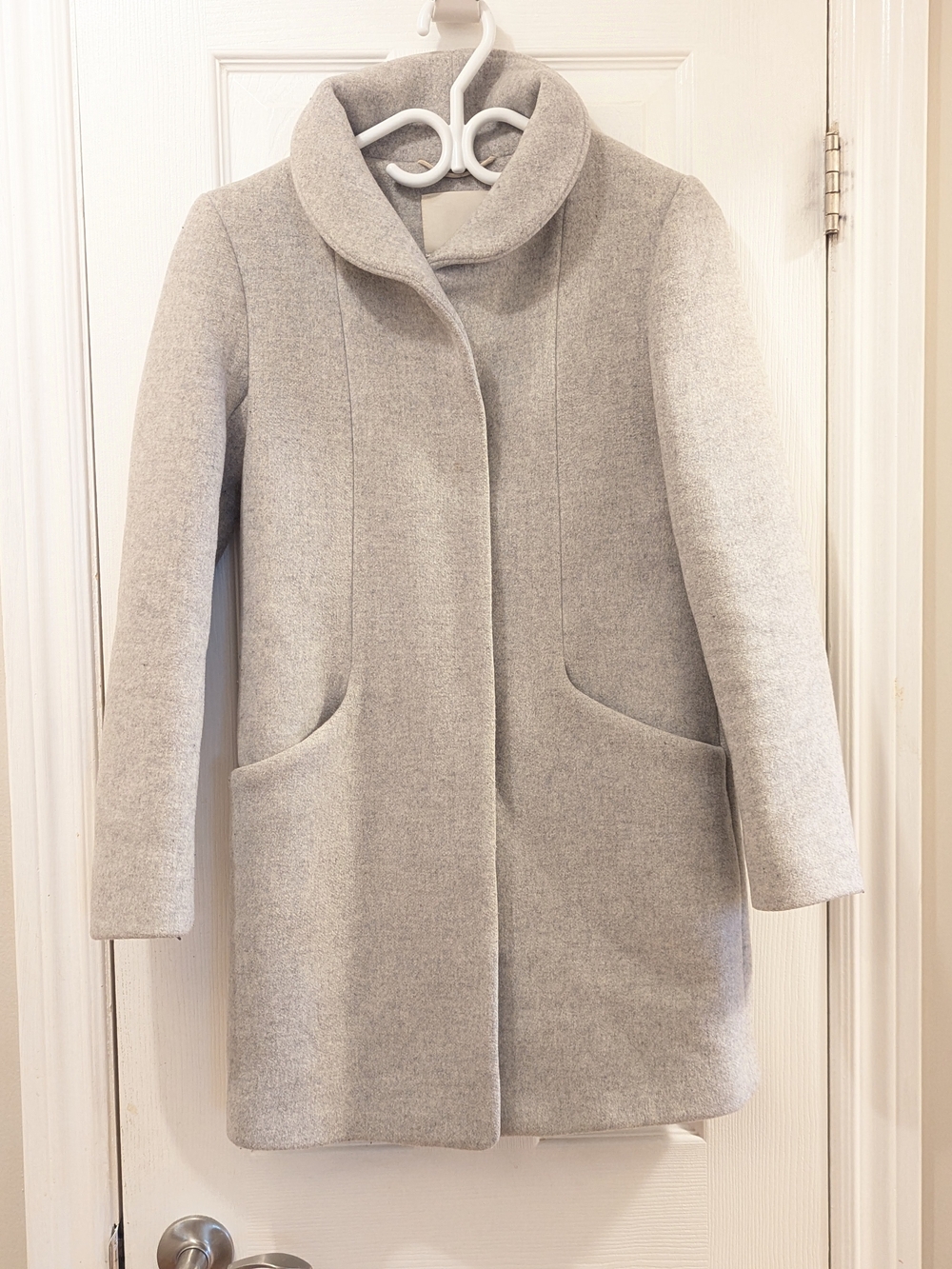Wilfred Light Gray Funnel-Collar Wool Trench Coat